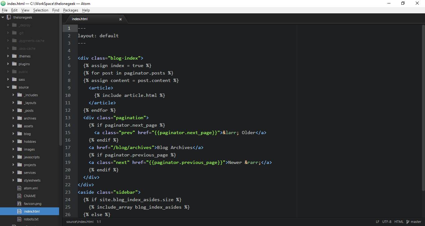A screenshot of Atom IDE Atom