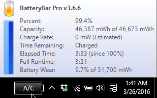 A screenshot of BatteryBar BatteryBar